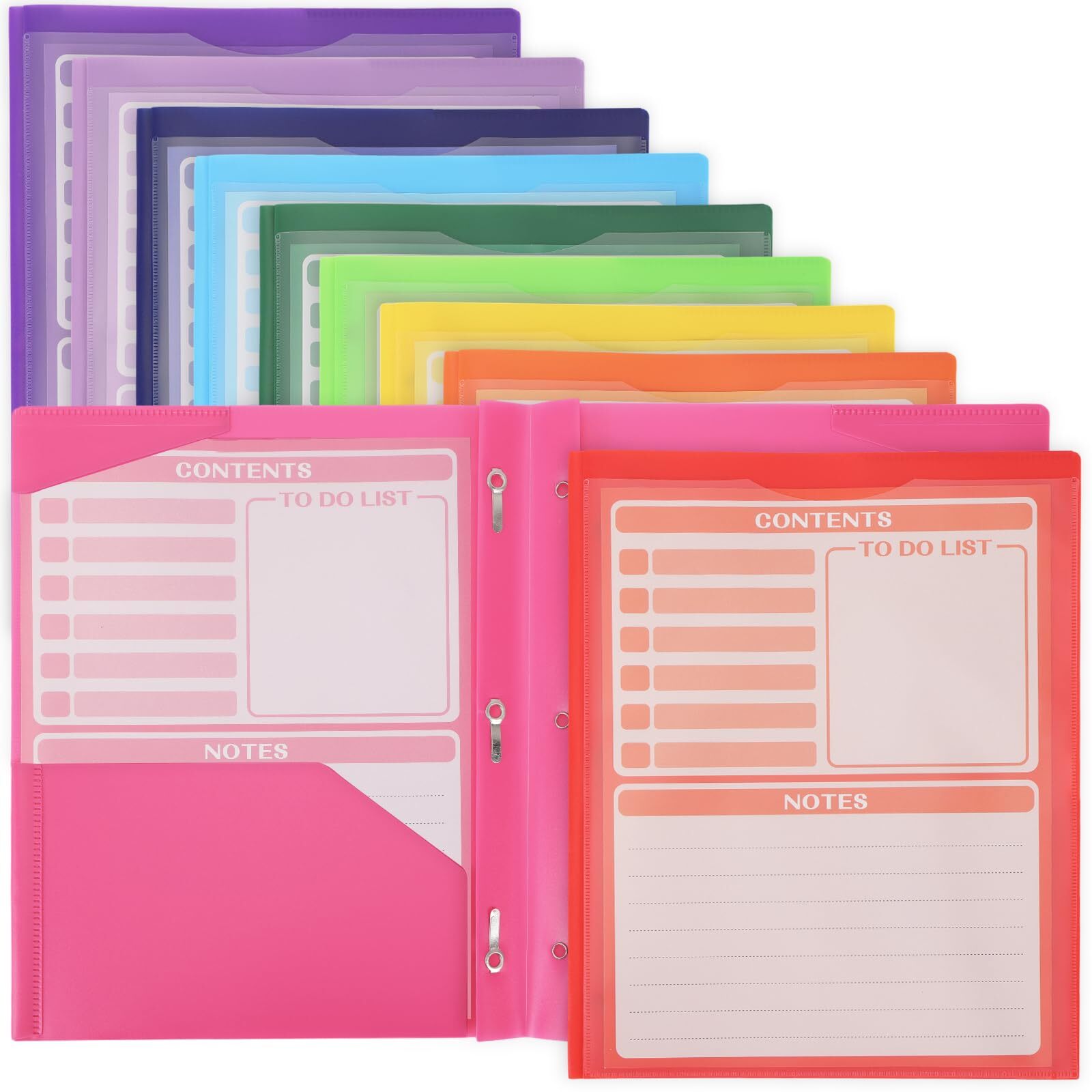 10pcs Heavy Duty Plastic Folders with Prongs and Clear Front Pockets, Plastic...