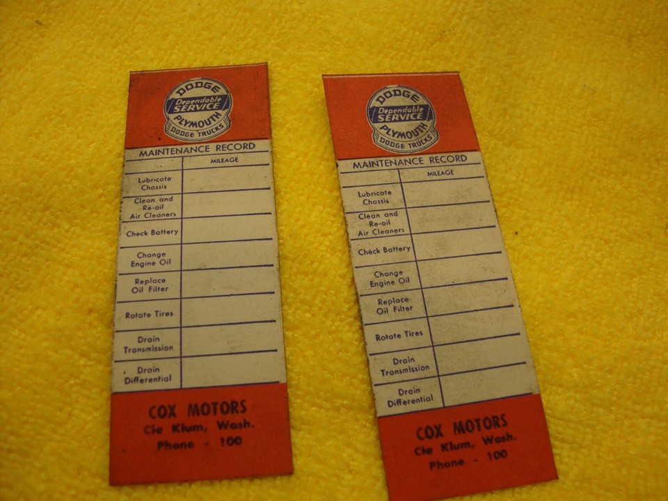 Vintage Dodge Plymouth Door Jamb Oil Change Stickers Service Station