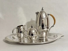 Rare Silver Tea Set Coffee Set with Tray by Rogers Flair 1956 Mid-Century Modern