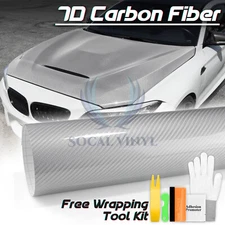 Premium 7D Carbon Fiber Silver High Gloss Vinyl Wrap Bubble Free Air Release