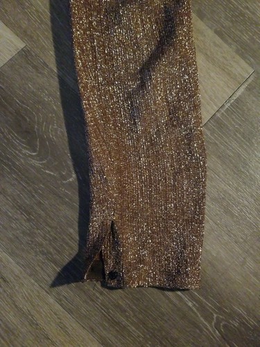 Vintage Brown and Gold Maxi Dress Sz L Bodice Lame no stretch Skirt polyester - Picture 7 of 9