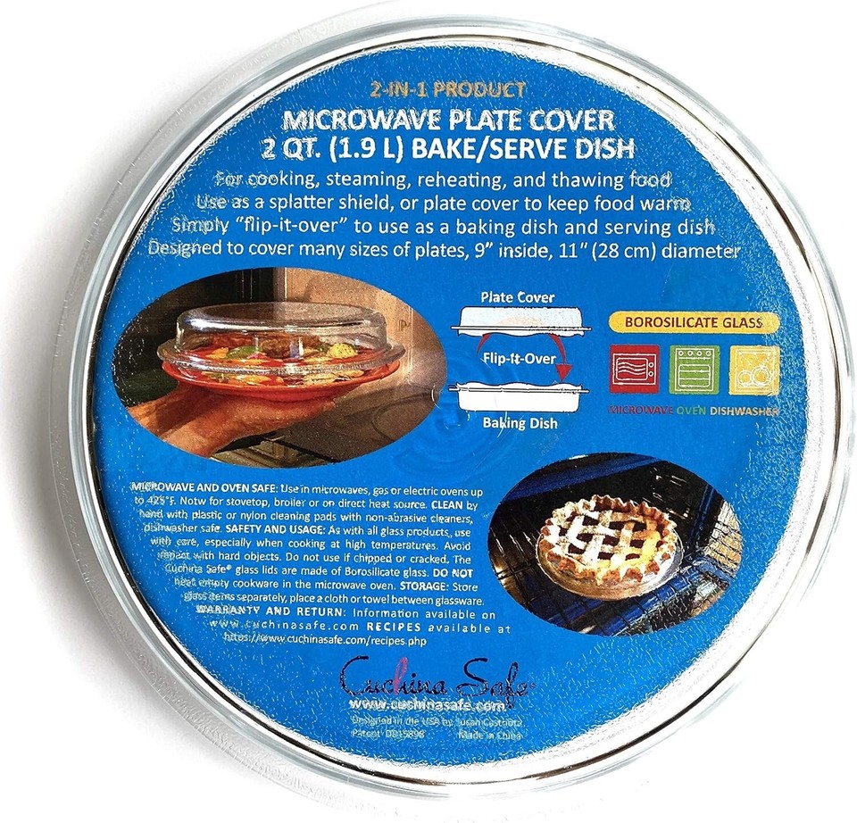 Cuchina Safe 2In1 Cover ‘N Cook Vented Glass Microwave Plate Cover
