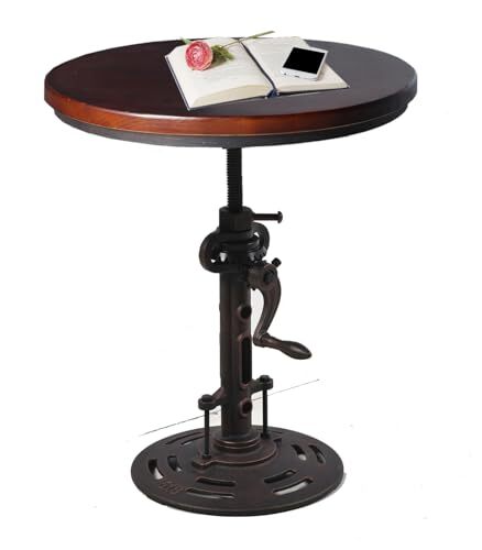 Round 19.6'' Metal Wooden Side Table Industrial Style Tea Table Hand Crank - Picture 6 of 8