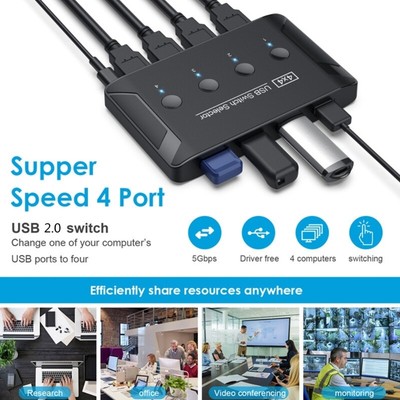 USB Manual Switch Hub Printer Sharing Device 4 in 4 Out Data Transfer Converter