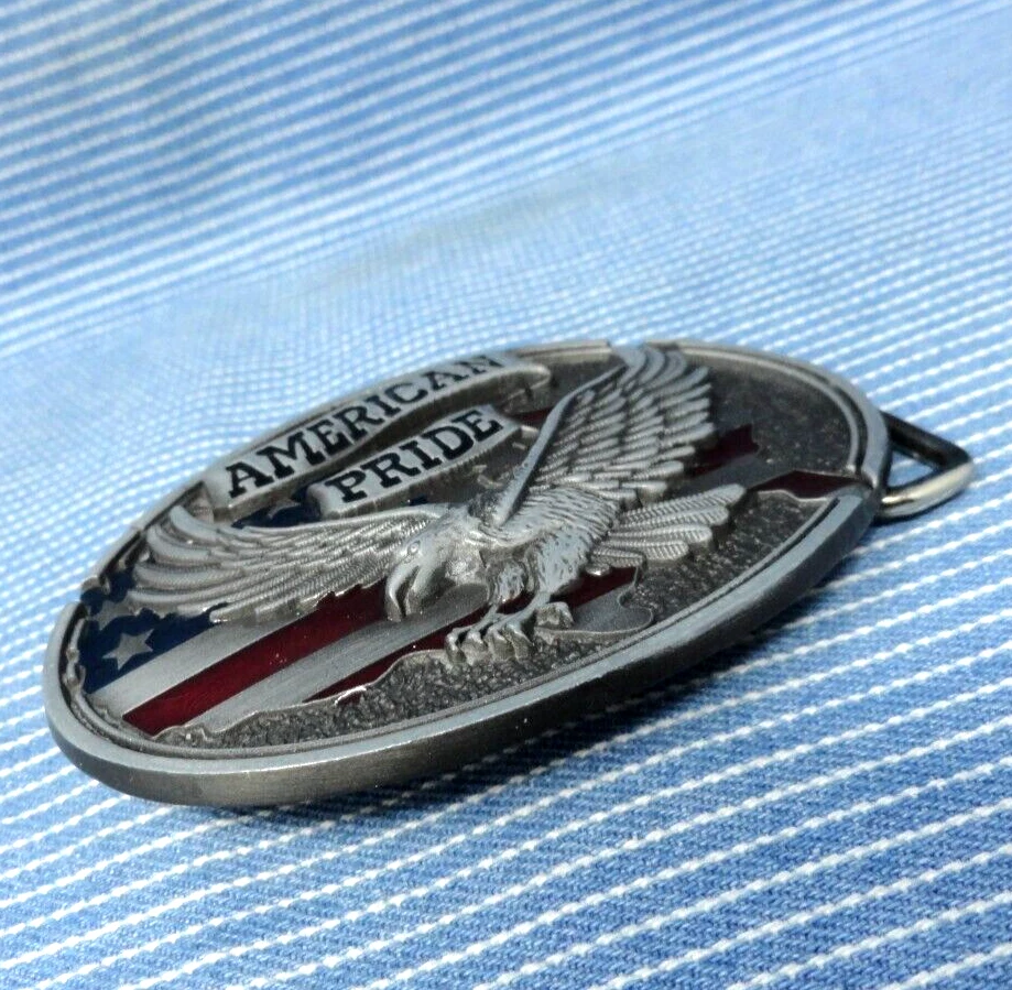 Fivela de cinto American Pride Eagle cowboy motociclista estrelas listras vintage anos 90.TWY896 - Imagem 4 de 4
