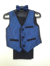 Montella Shirt and Vest Pant Bow Tie Clothing Set Blue Black Size 1 New.