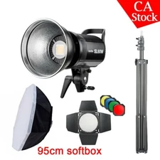 US Godox SL-60W LED Video Light+BD-04 Barn Door+95cm Softbox 2m Light Stand Kit