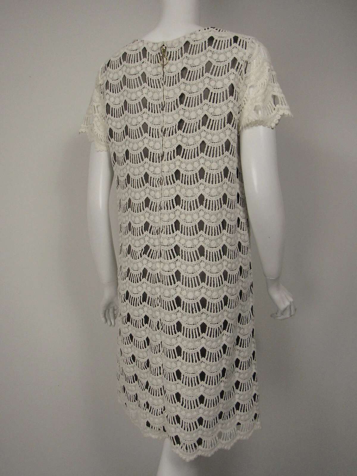 KATE SPADE White Lace Taupe Gray Lining Shift Dress sz 8