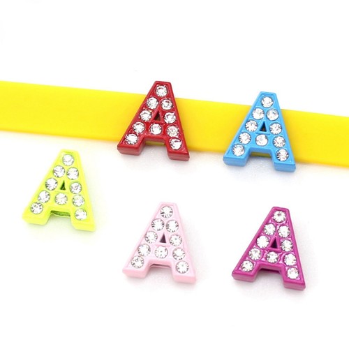 26 Alloy Full Rhinestone Alphabet Letter "A-Z" Slide Charms Fit 8mm Wristband - Picture 4 of 10