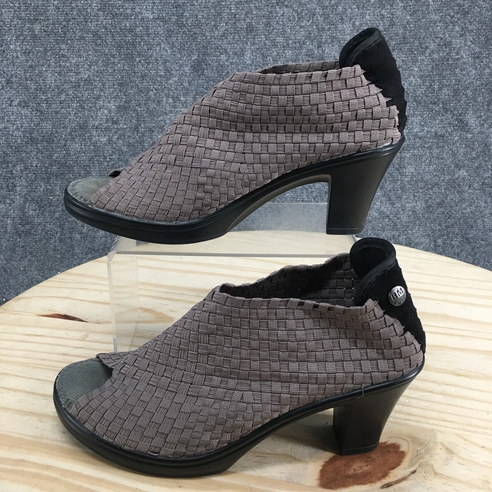 Bernie Mev Boots Womens 39 Claire Peep Toe Woven Ankle Booties Heels Gray Fabric - Image 2 of 4
