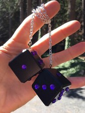 Black Purple Bling Mirror Dice Rear View Solid Maple Hand Made In Usa Rat Rod