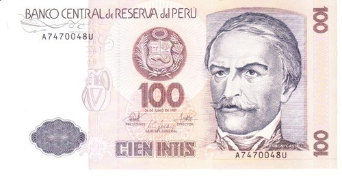 Peru one hundred intis 1987