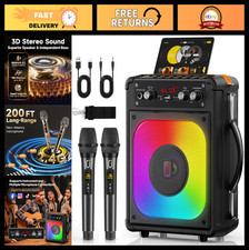 Portable Bluetooth Karaoke Machine with 2 Wireless Microphones, PA System, Echo