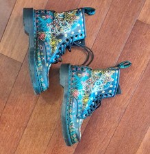 Dr. Martens 1460 Skull Floral Print Black Leather Lace-Up Ankle Boots US 7