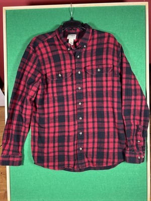 LL Bean Flannel Shirt Mens Large Tall Red Black Buffalo Plaid Button Down