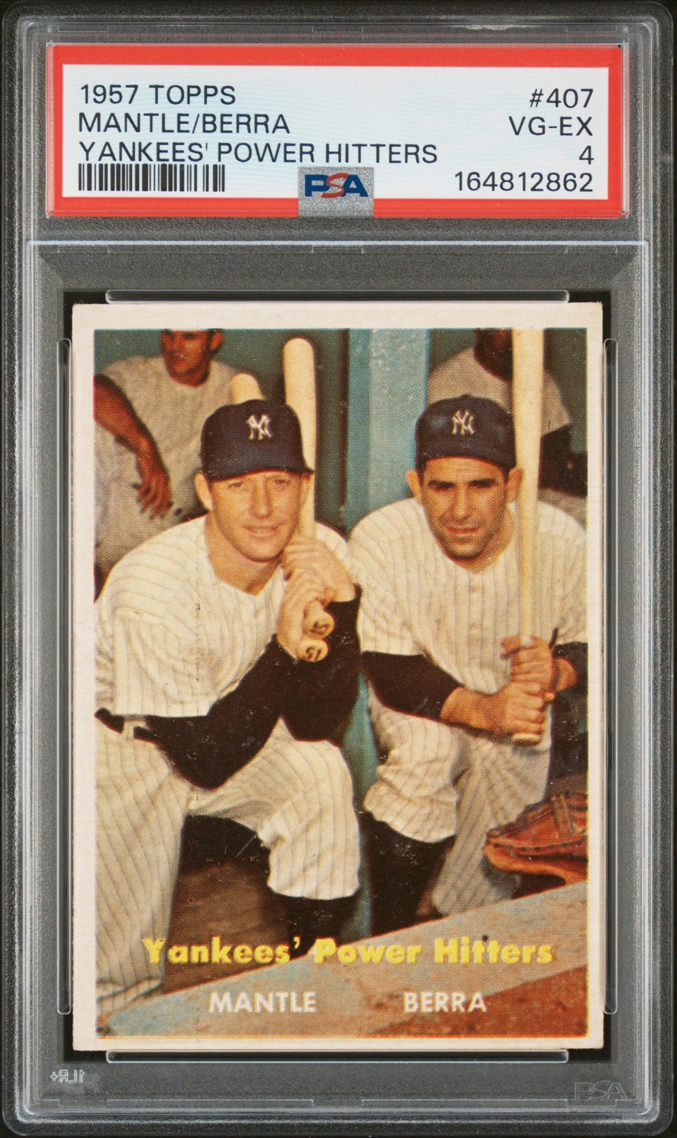 1957 TOPPS YANKEES' POWER HITTERS #407 MICKEY MANTLE/YOGI BERRA PSA 4 view 1