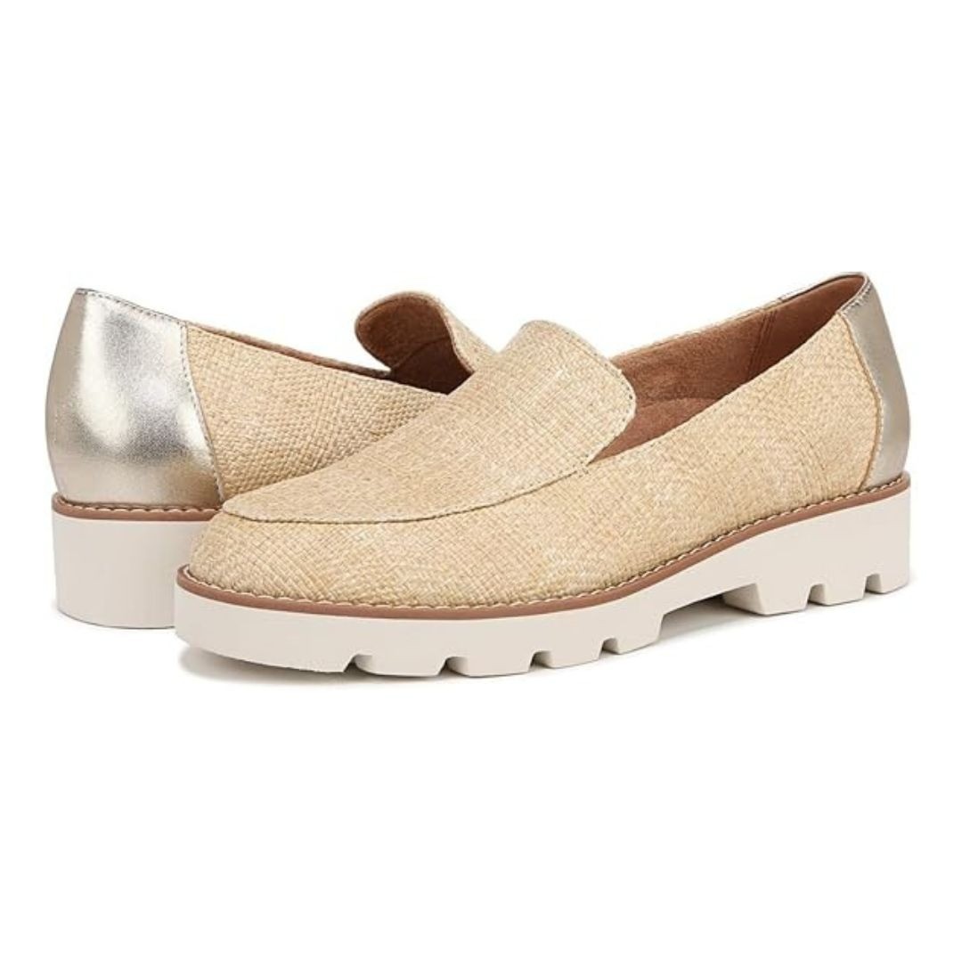 SAOLA Scarpe mocassino slip on Vionic Kensley nuove con scatola taglia 12 rafia naturale suola metallica a strappo