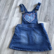 Vintage Genuine Kids From Oshkosh Size 5T Girls Blue Denim Heart Overall Dress