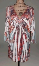 One World - Shiny Stretch Sublim Boho Beaded Tunic - Women's Size 3X