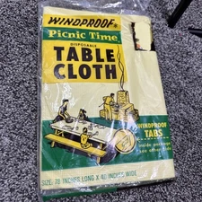 Unused Vintage Windproof Picnic Time Disposable Tablecloth Yellow 78 x 40"