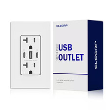 30W 6.0 Amp 3-Port USB Wall Outlet, 20A Duplex Receptacle W/Dual Type C  a Port