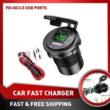 Led Voltmeter Green 12v-24v Pd Qc3.0 Usb Car Charger Fast Power Socket Outlet