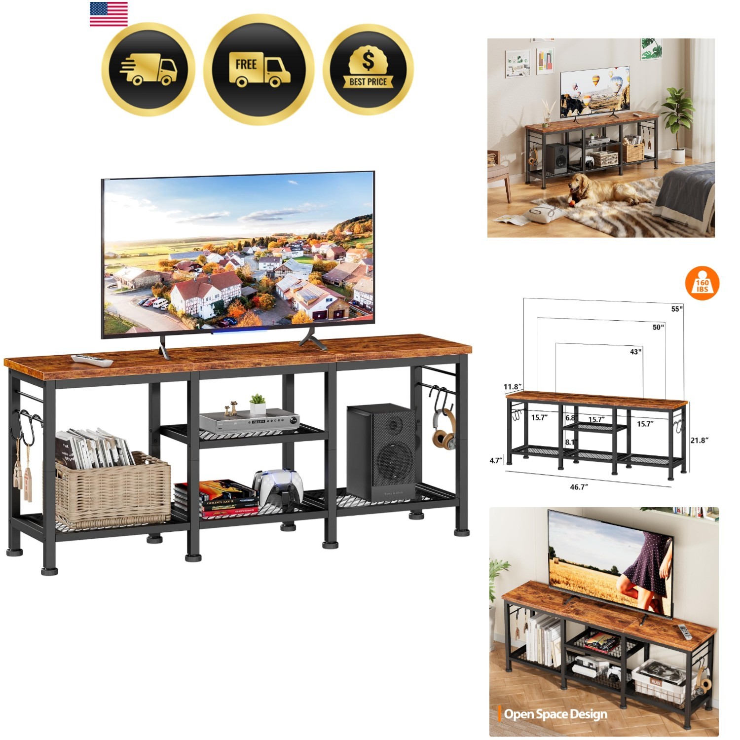 For 55 Inch Tvs Entertainment Center With Storage And Soundb
