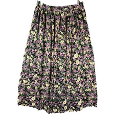 Vintage Sag Harbor Skirt Womens M Pink Yellow Floral Cottagecore Boho Pleated