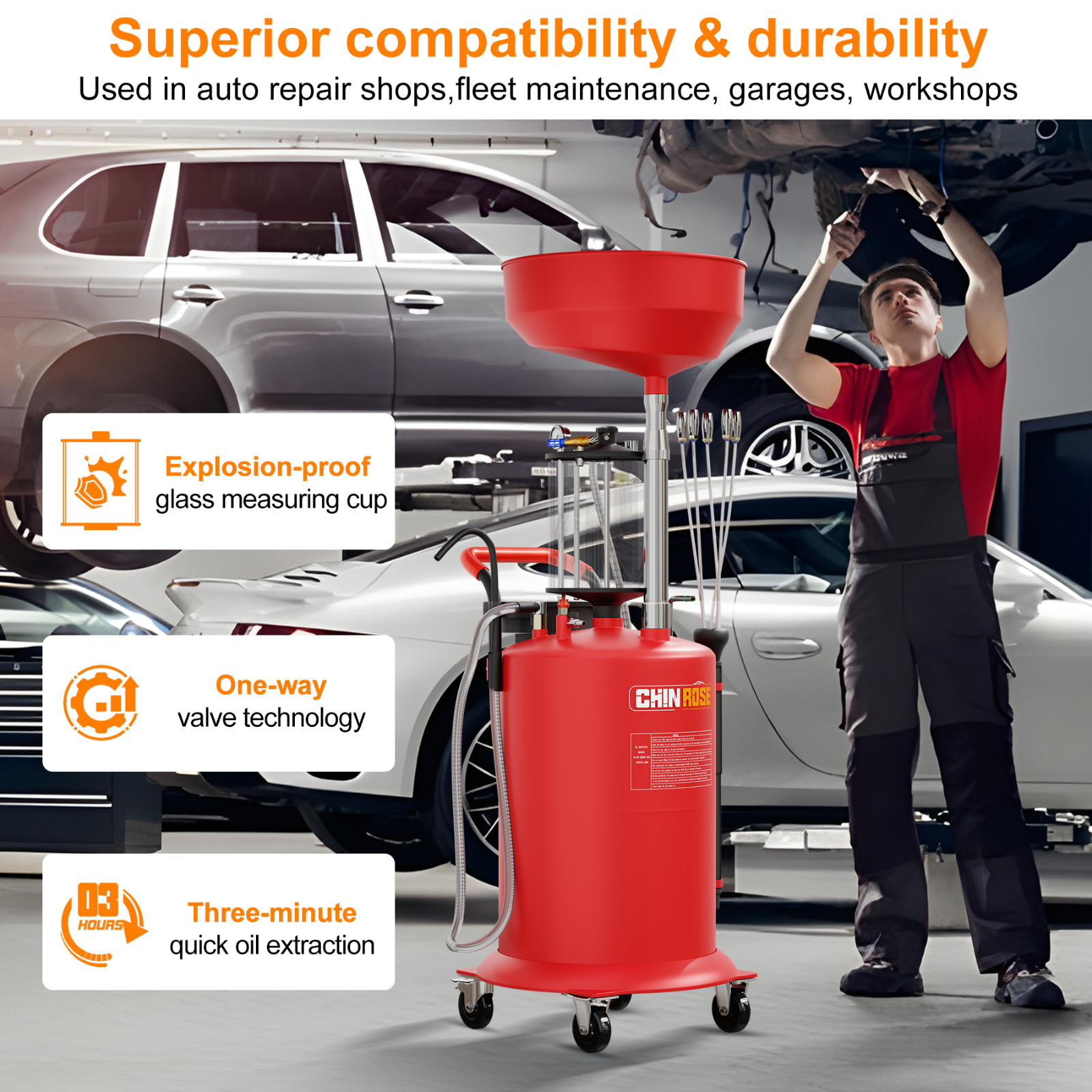 Oil Drain Tank,Waste Oil Drain Tank Tempered Glass Measuring Cup