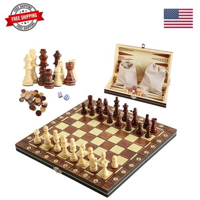 3-in-1 Chess Set Include Chess Checkers Backgammon 11 inch Wooden Board Game ...