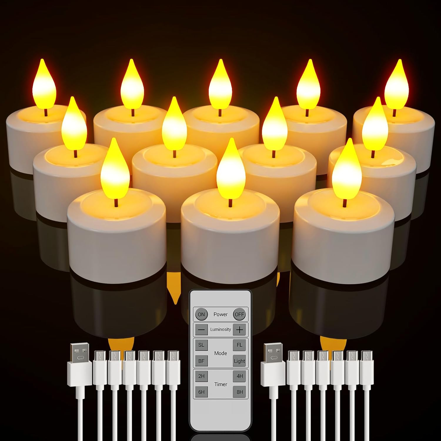 Candele LED Ricaricabili Con Telecomando, 12 Pezzi Candele Tea Light Finte Luci 