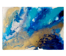Ultra Contemporary ABSTRACT Acrylic Painting On 100x70cm Large Canvas Blue/Golds
