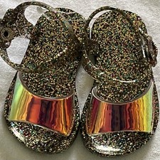New Multi Glitter Jelly Sandal With Single Strap Snap Closure Baby Size 4
