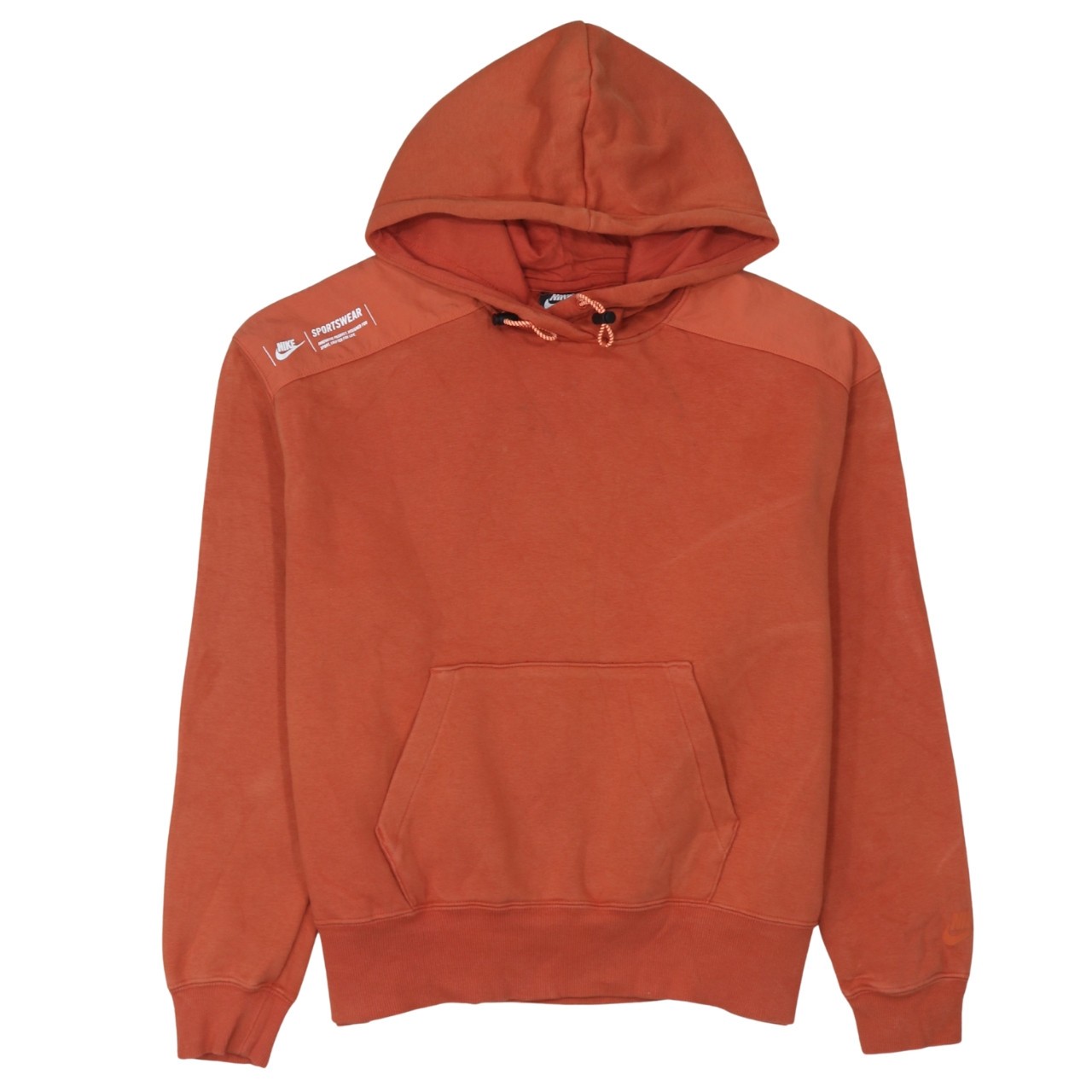 Nike Mens Hoodie Orange Fleece Pullover Kangaroo Pocket Printed Logo Boost M