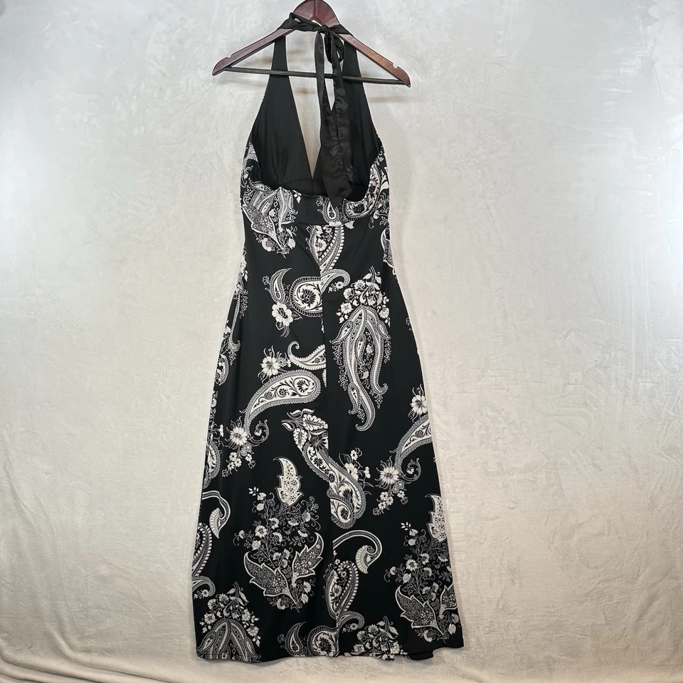 Vestido Vintage Alyn Paige Mujer L Negro Floral Maxi Satén Lazo Halter Y2K Elastizado Foto 3 de 4