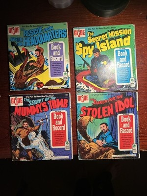Set of 4 GI Joe Spy Island/ Stolen Idol/ Mummy s Tomb/ Rescue HQ Book and Record