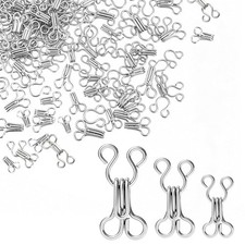90 Pairs Hooks and Eyes Sewing Kit, 3 Sizes Silver Metal Sew on Snaps