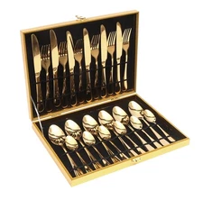 24pcs Stainless Steel Flatware Tableware Premier Quality Gold Colored Cutlery...