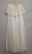 VTG Jenelle CA Peignoir Set Gown Negligee Robe Bride White OffWhite USA Embroid