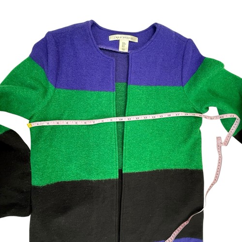 Max Studio Wool Blend Cardigan Sweater Medium Green Purple Black Colorblock - Picture 6 of 8