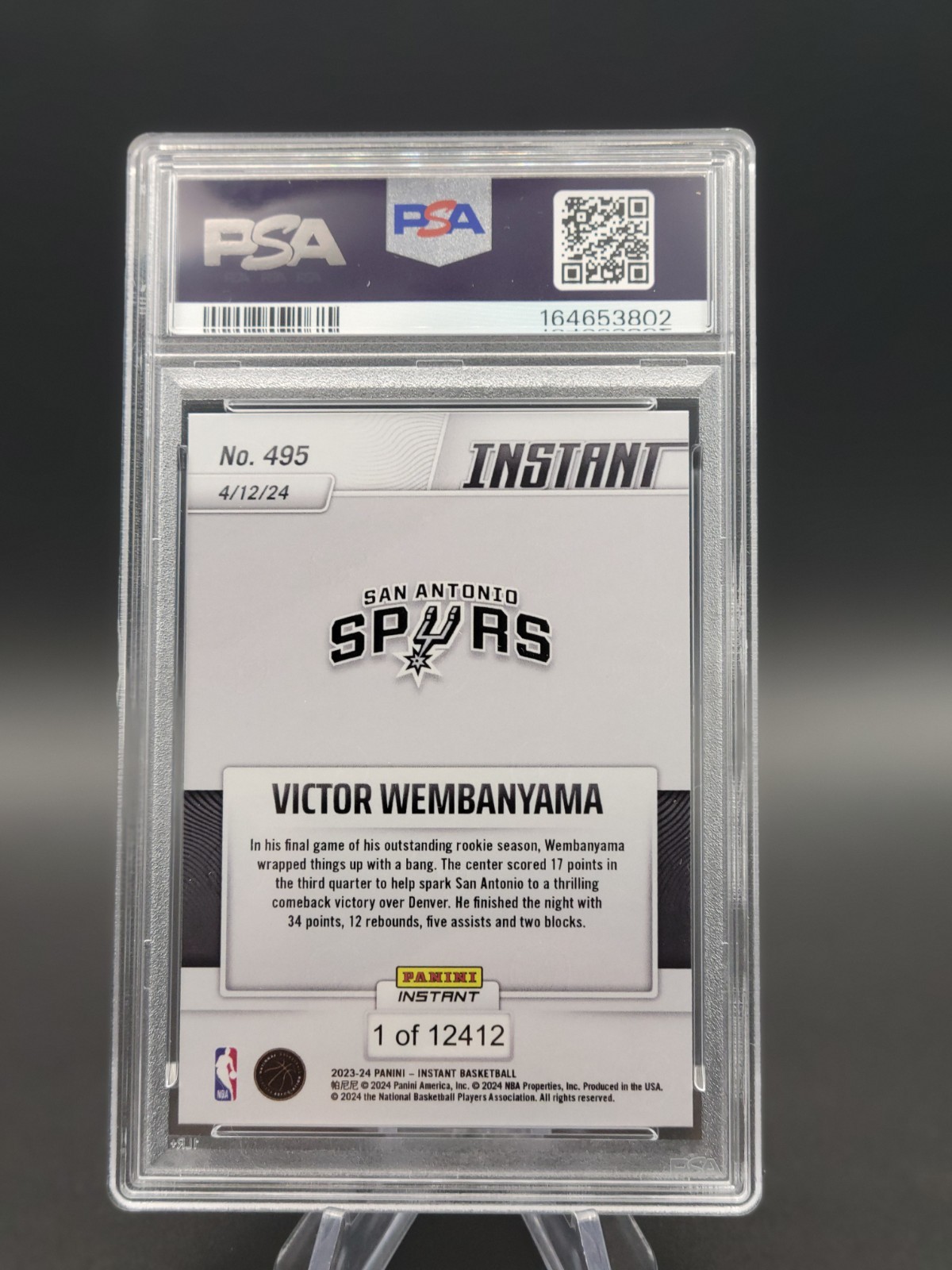 2023 Panini Instant #495 Victor Wembanyama RC PSA 10 view 2
