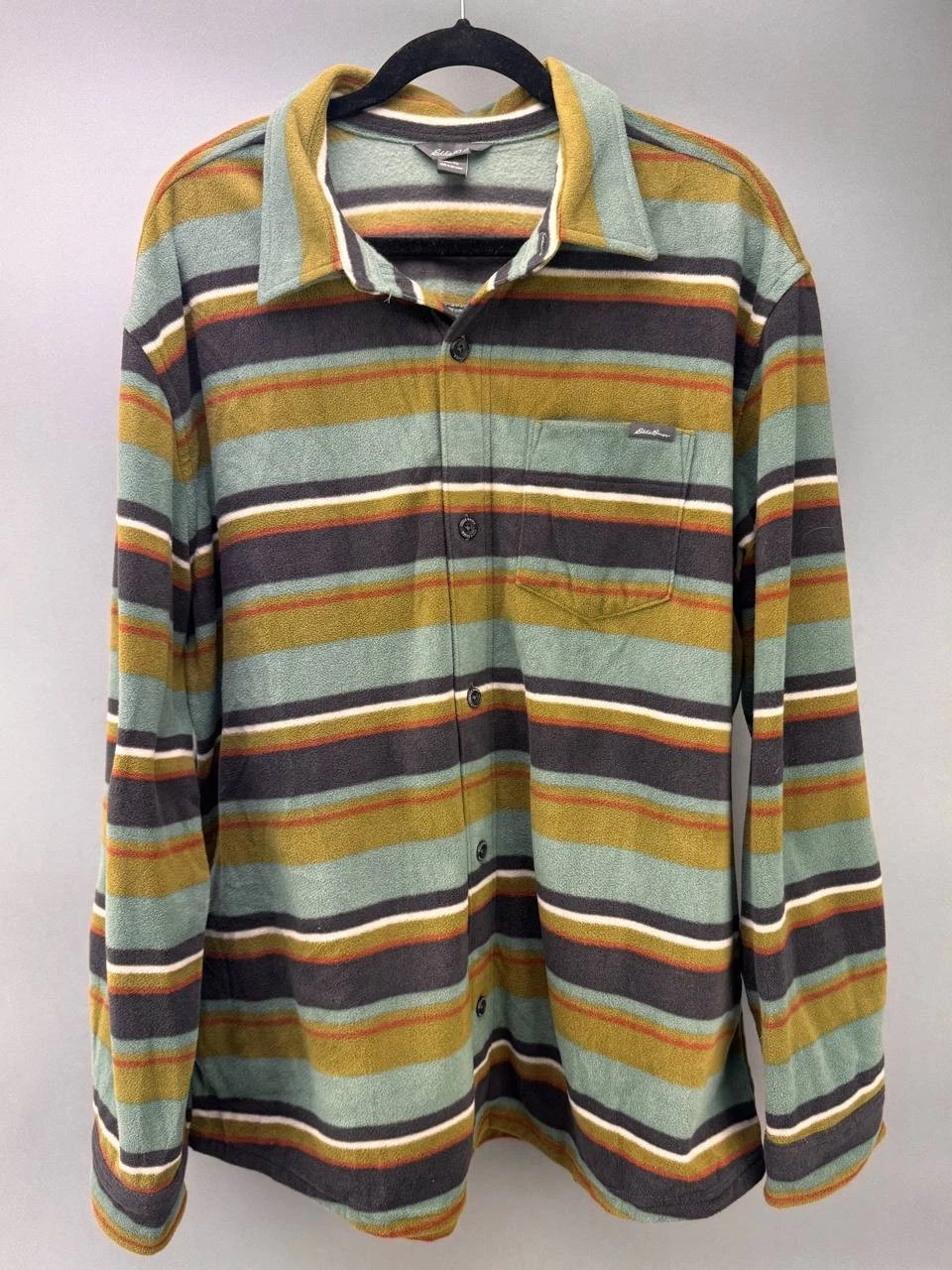 Eddie Bauer Jacket Mens Striped Fleece Button-Up Colorful Collared Size XL