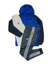Adidas Youth Large Gray/Blue Zip Up Hoodie Waffle Knit Shirt  Joggers Set 3-Pc