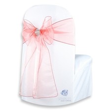 100 pcs Organza Chair Cover Bow Sash 108"x8" - Coral - w/ Bow Covers Wedding fo