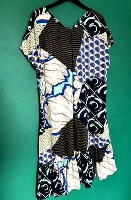 Next Sommerkleid Kurzarm Tunika Etuikleid blau Print Kleid UK Übergröße 18 (B)