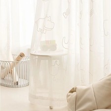 White Cartoon Animal Relief Flocking Tulle Curtain Room Pattern Window Screen