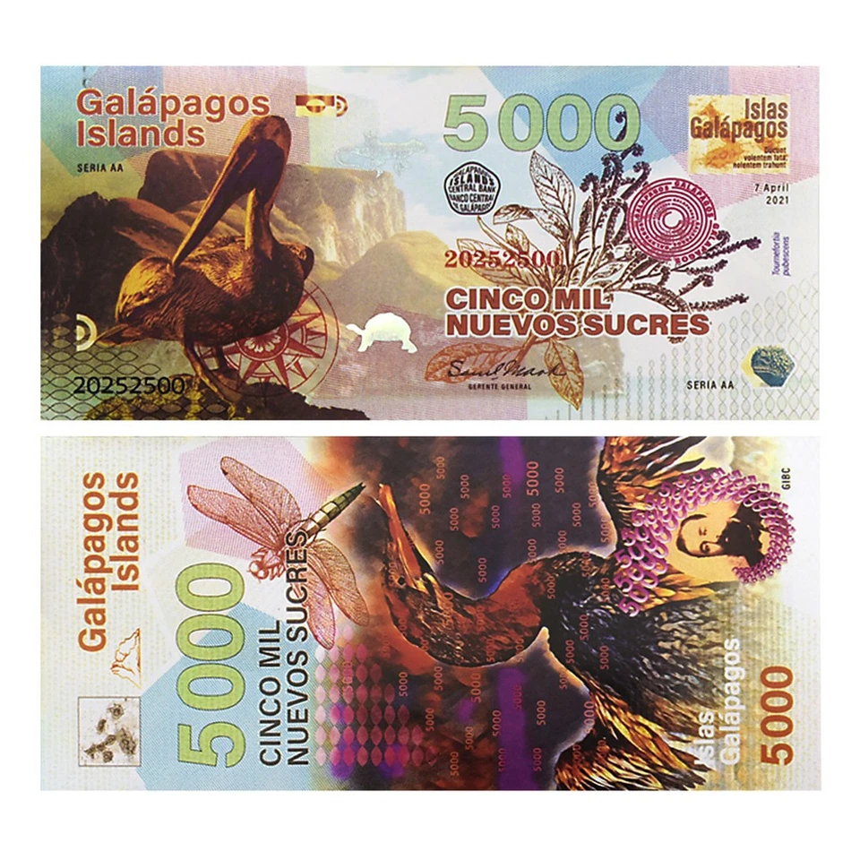 Juego de 6 billetes Islas Galápagos Nuevos Sucres - 500-50000 edición coleccionista Foto 4 de 4