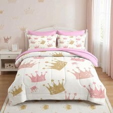 Comforter Set King Size, Cute Kids Crown 7 Pcs Bedding for Kids and Adults, P...