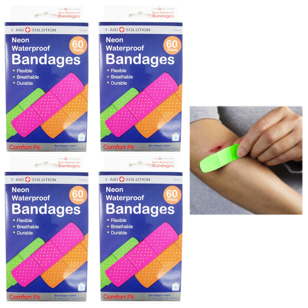 240 Neon Adhesive Waterproof Bandages Strip 3/4" Kids Childr