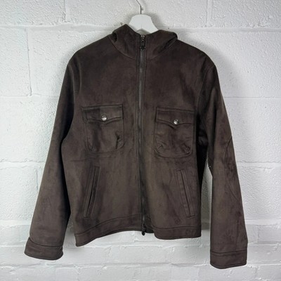 Men's Reportage RGA Italy Vintage Style Brown Suede Hooded Jacket - Size Large